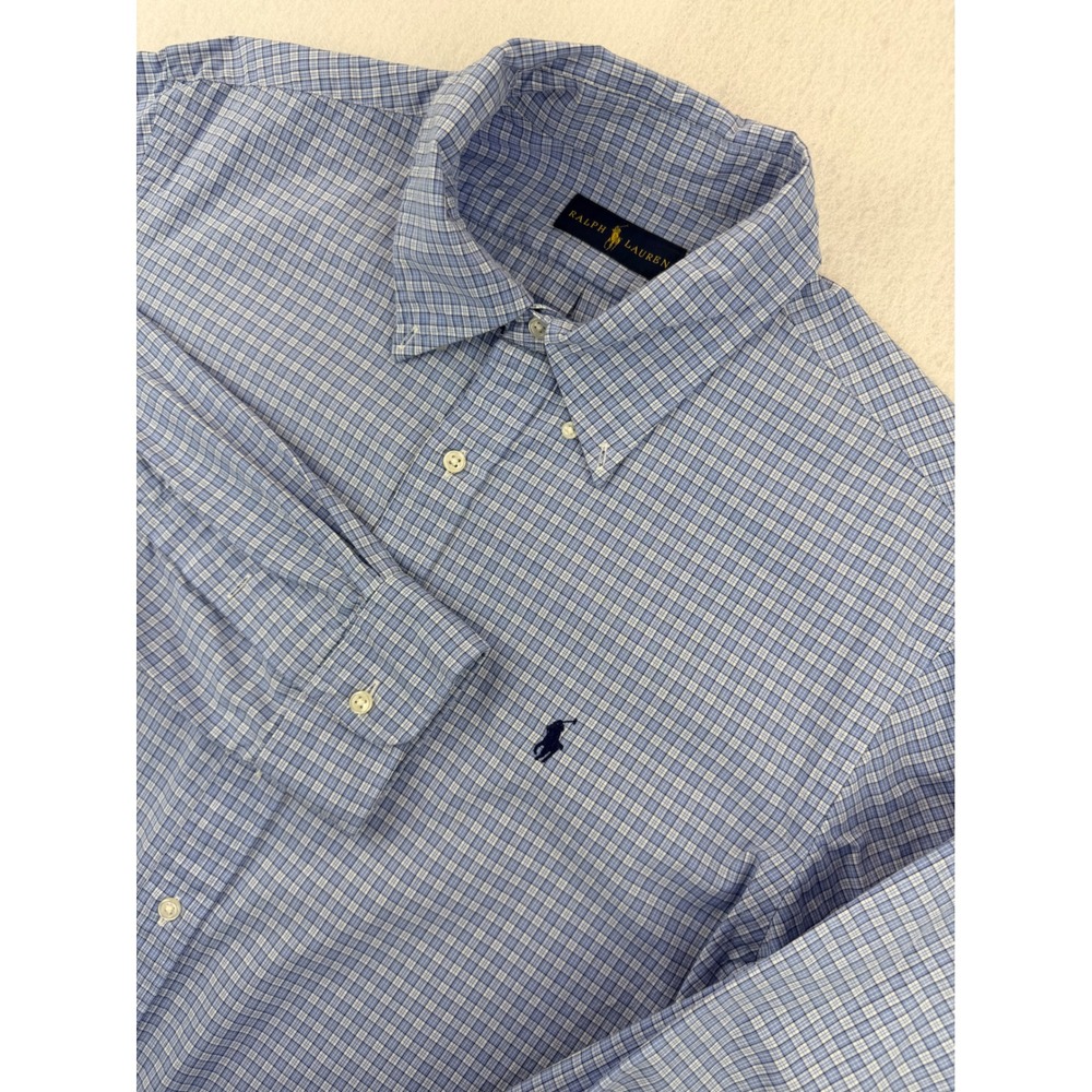 Ralph Lauren Men's 17.5 44 Blue White Check Long Sleeve Button Down Shirt